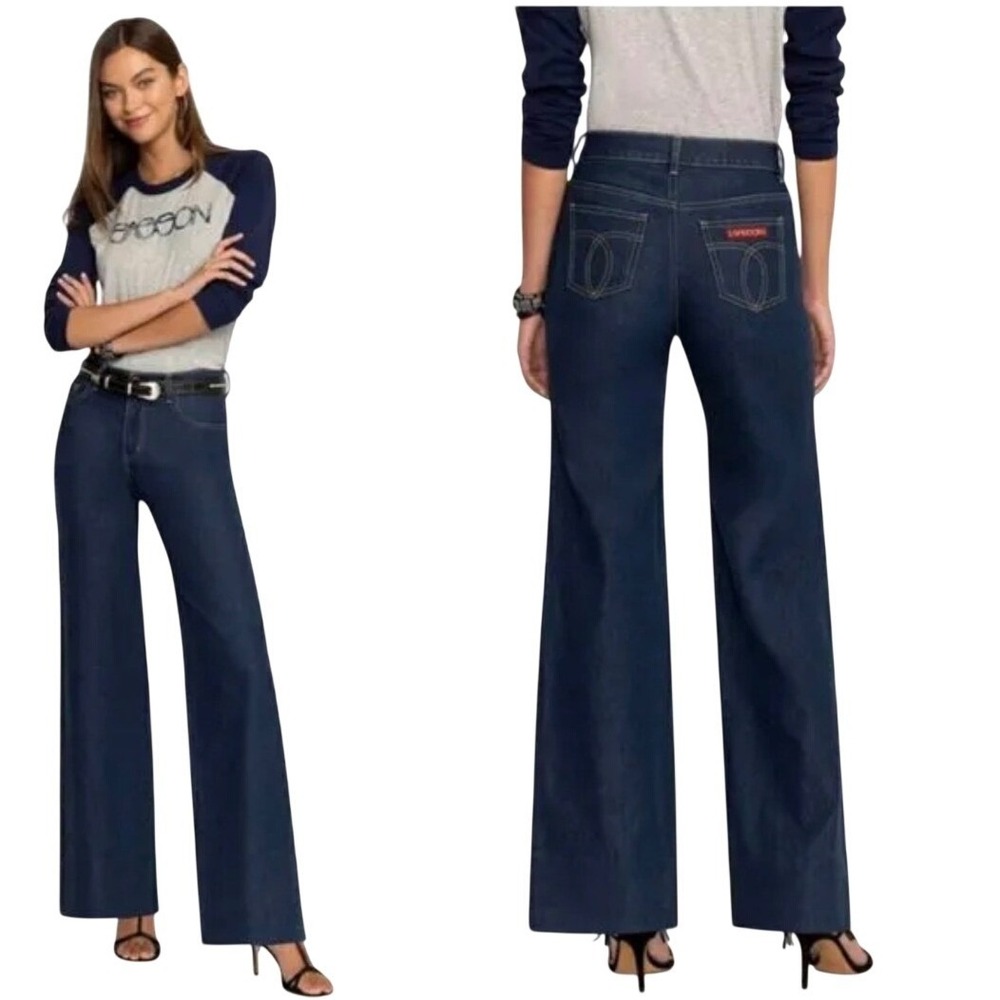 NWOT Johnny Was x‎ Sasson Lumiere Wide Leg Jeans True Blue Rinse Stretch size 30